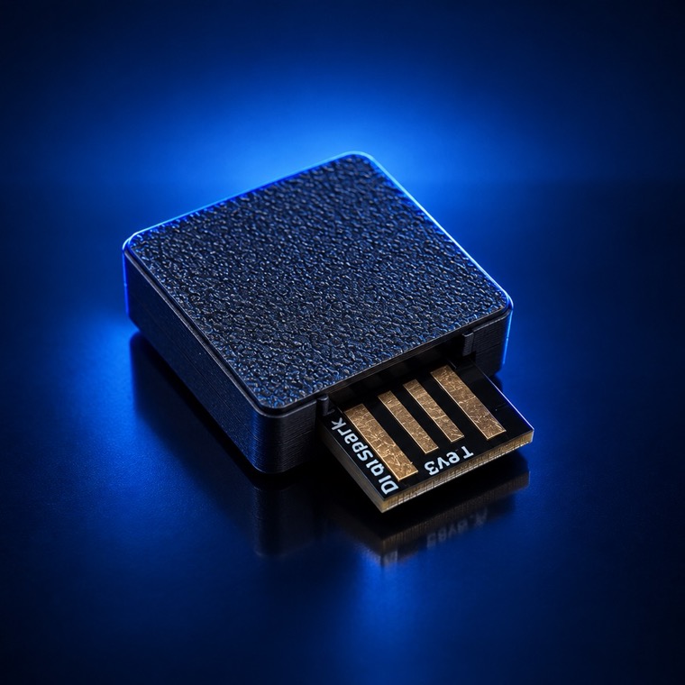 Payload — case preto impresso em 3D com a placa Digispark / ATtiny85 e o conector USB exposto